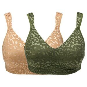 Rhonda Shear 2 Pack Molded Cup Bra Jacquard Print Size Large Beige Matcha 619.21